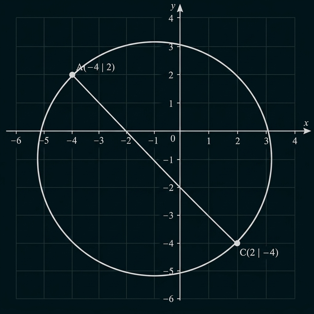 Kreisdiagramm mit Koordinatensystem und markierten Punkten A und C